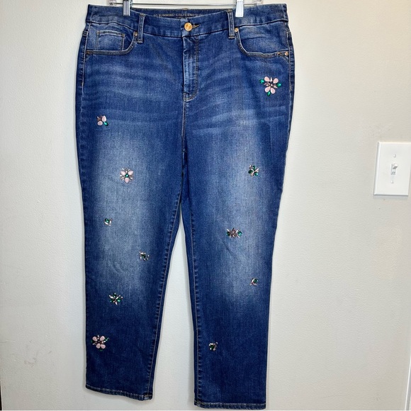 Chico's Denim - Chico's Decorative Blue Denim Cotton Mid Rise Skinny Legs Casual Jeans Pants 14P